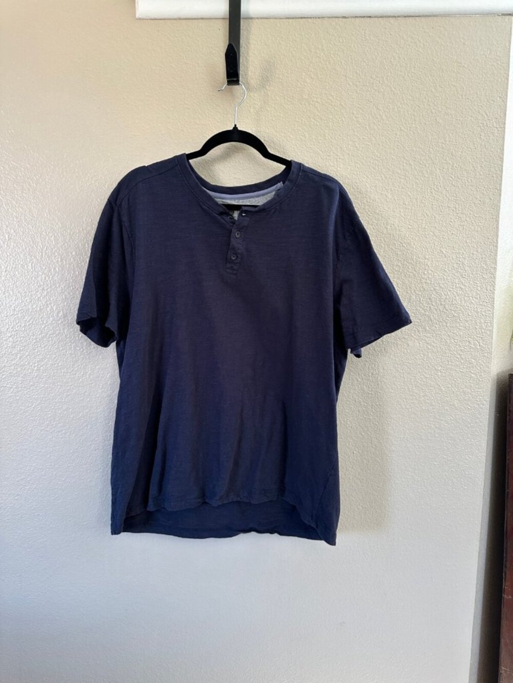 Luke & Dutch Navy Blue Short Sleeve Mens Henley T-Shirt Slim Fit XL 100% Cotton